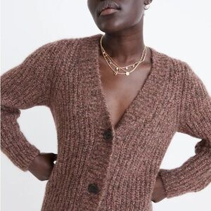 Madewell Willowbend V-Neck Pleat-Sleeve Cardigan Sweater